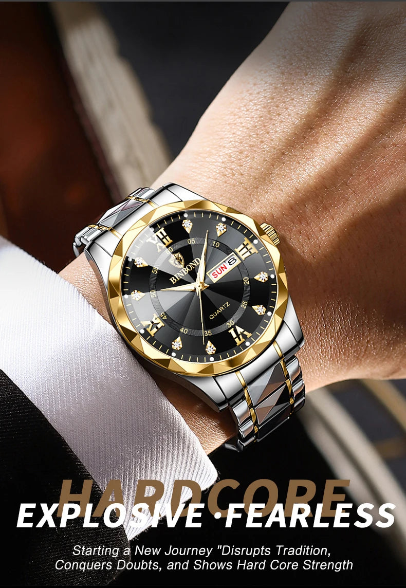 Luxury Quartz Waterproof Men's Watch with Week & Date Displays