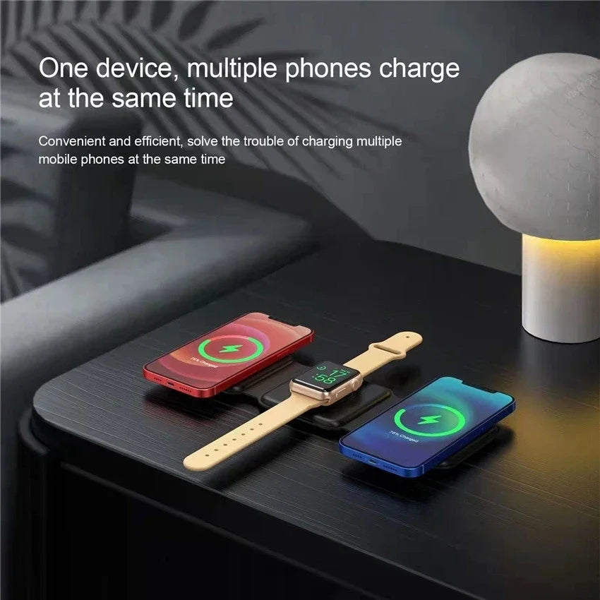 3 in 1 Wireless Fast & Foldable Charging Pad for Traveling- iPhone 15 14 13 12Pro Max, Airpods & iWatch