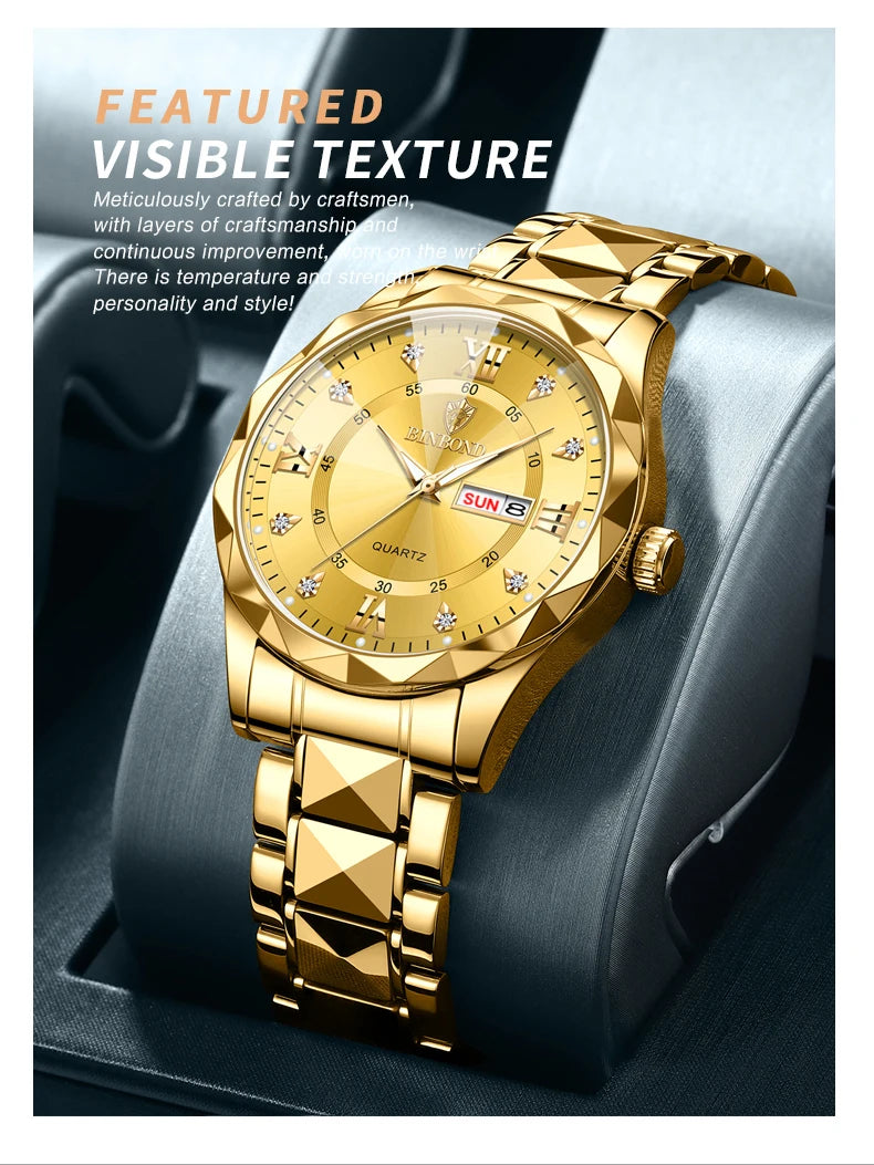 Luxury Quartz Waterproof Men's Watch with Week & Date Displays