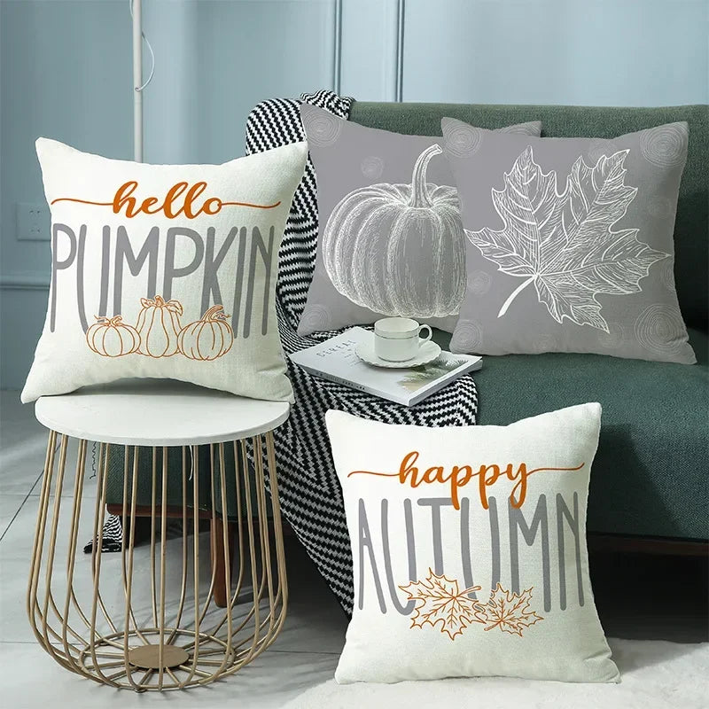 Grey Pumpkin Harvest Pillow Cover