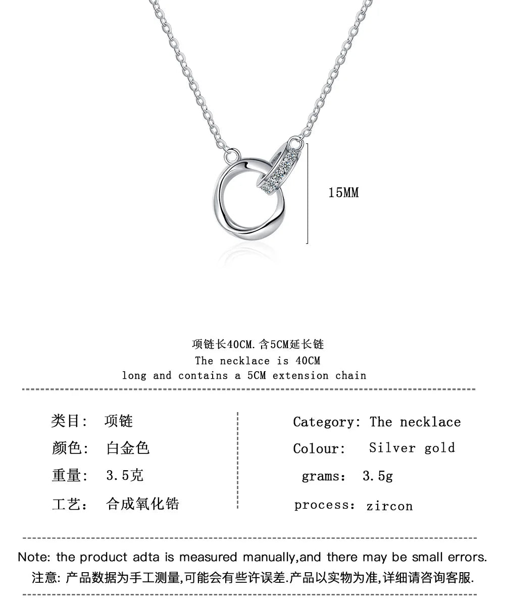 925 Sterling Silver Full Diamond Zircon Möbius Ring Necklace