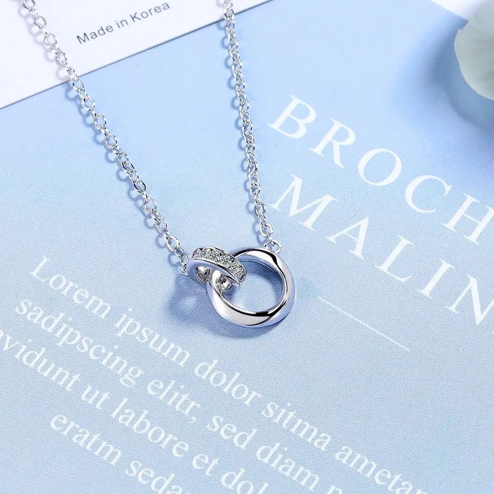 925 Sterling Silver Full Diamond Zircon Möbius Ring Necklace