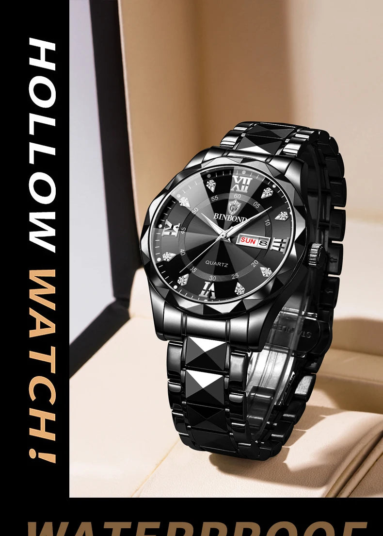 Luxury Quartz Waterproof Men's Watch with Week & Date Displays