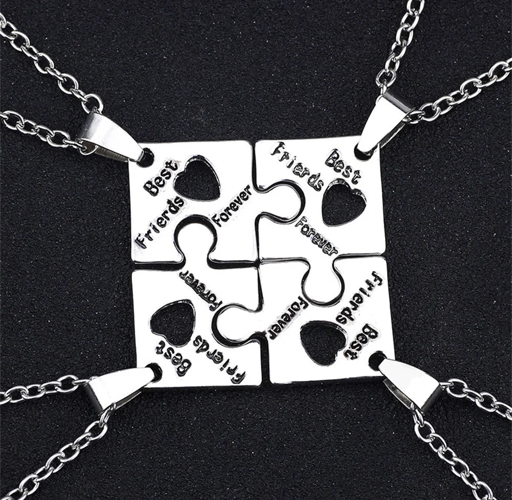 4 Pcs/set Best Friends Puzzle Piece Heart Necklaces
