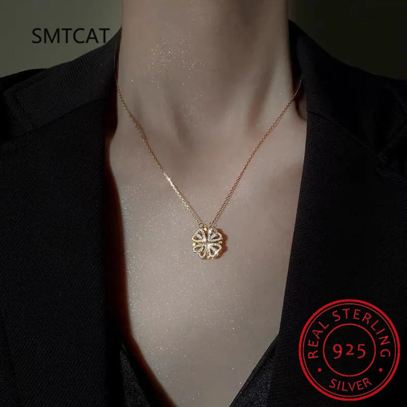 Four-Leaf Clover & Heart- 2 in 1 Necklace