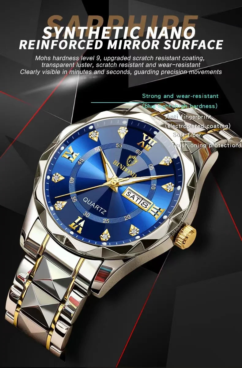 Luxury Quartz Waterproof Men's Watch with Week & Date Displays
