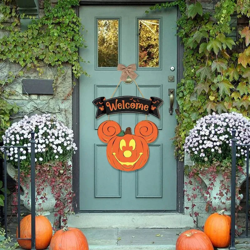 Welcome Sign- Wooden Halloween Mouse Head Decoration