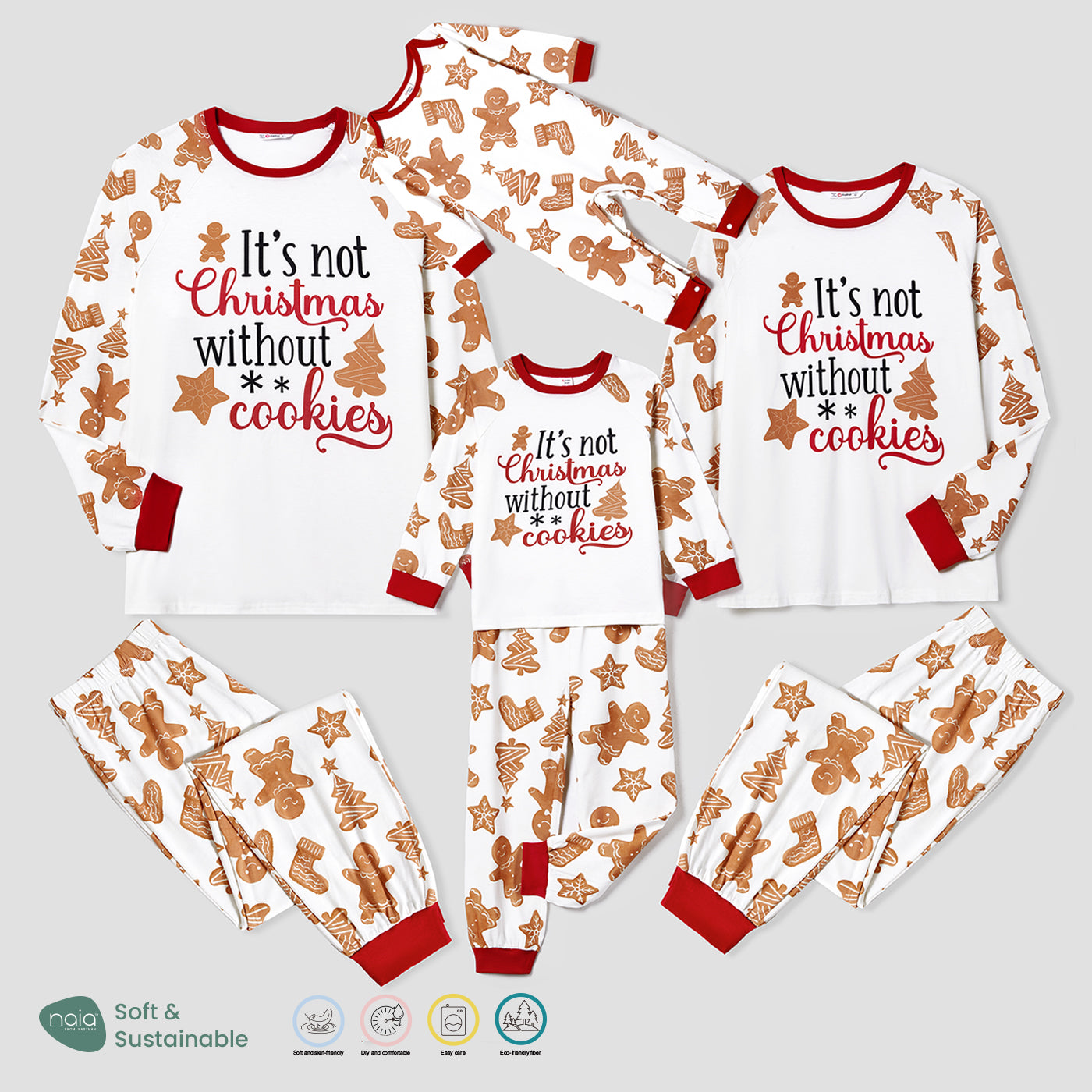 Gingerbread Man Christmas Family Matching Pajama Set made with Naia™ fiber