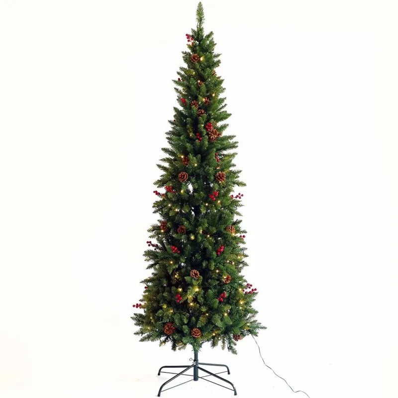 Christmas Tree 7.5 Pre-lit Pencil Slim Fir Tree with Cones and Berries