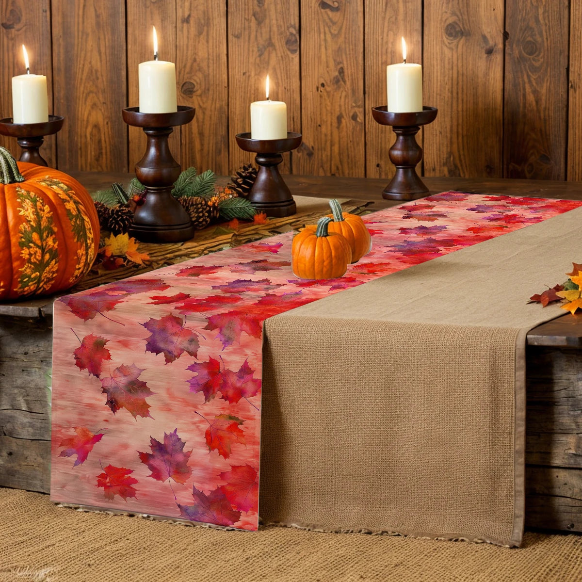 Autumn Maple Watercolor Table Runner
