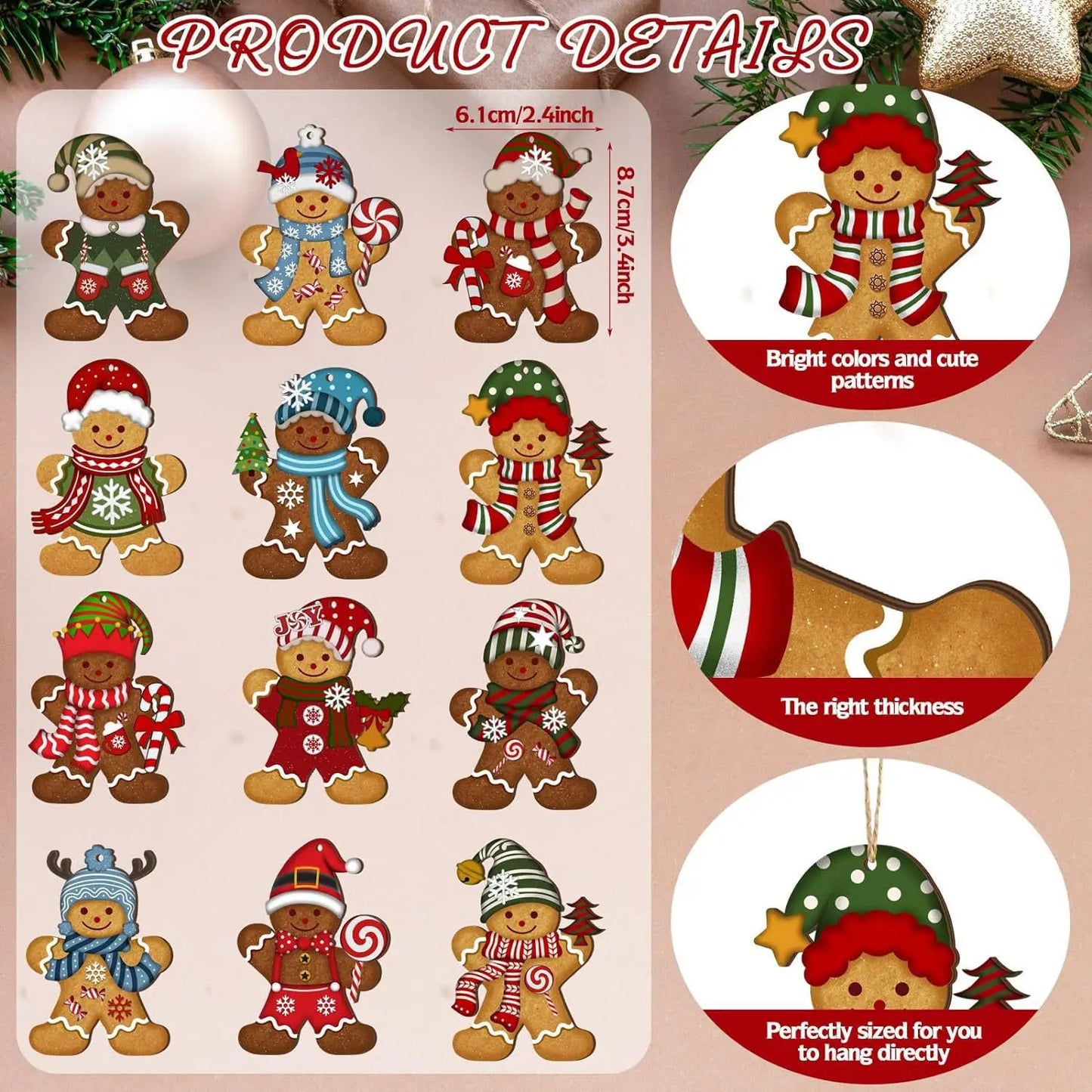 Gingerbread Man set of 12 Wooden Ornaments