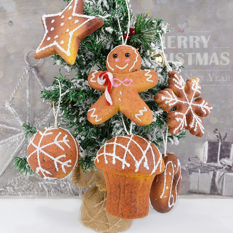 Gingerbread Man, Star, Ball, Donut, Cake & Snowflake 6 pc set Hanging Ornaments