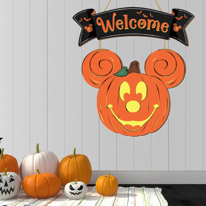 Welcome Sign- Wooden Halloween Mouse Head Decoration