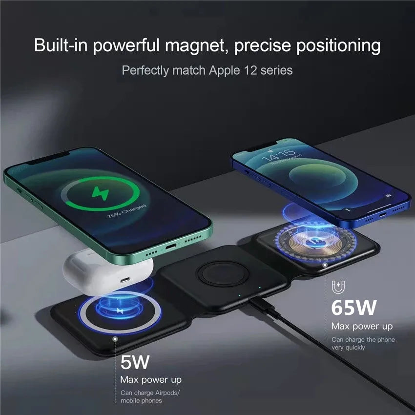 3 in 1 Wireless Fast & Foldable Charging Pad for Traveling- iPhone 15 14 13 12Pro Max, Airpods & iWatch