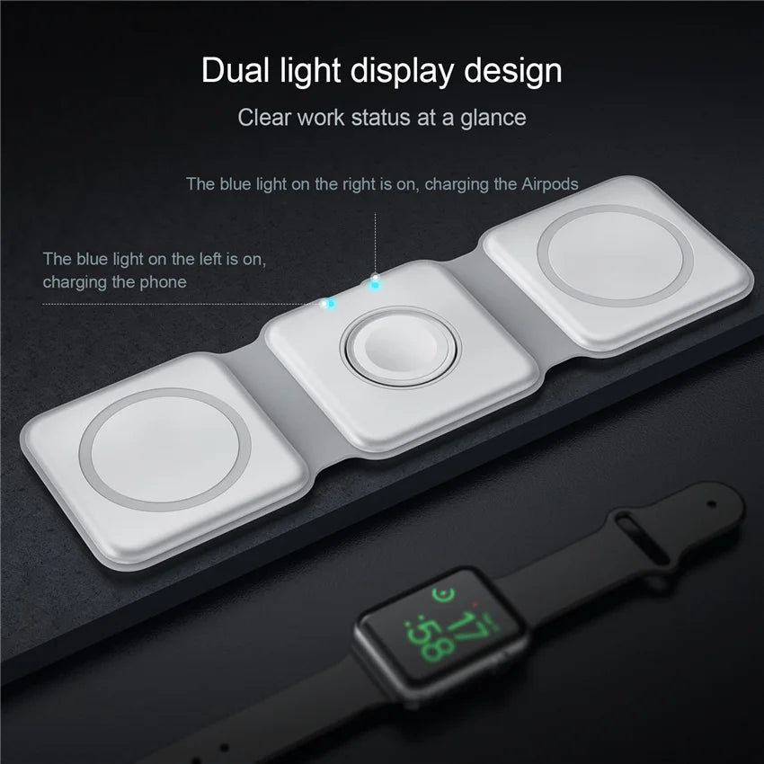 3 in 1 Wireless Fast & Foldable Charging Pad for Traveling- iPhone 15 14 13 12Pro Max, Airpods & iWatch