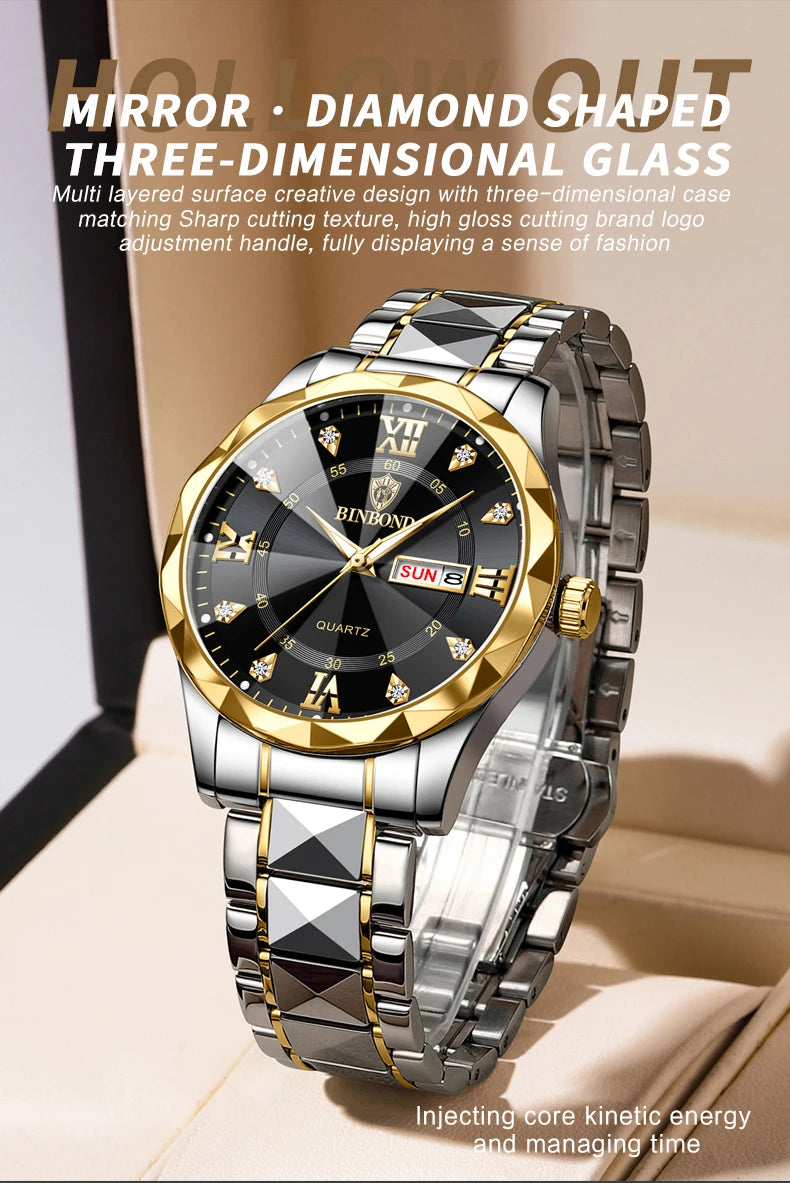 Luxury Quartz Waterproof Men's Watch with Week & Date Displays
