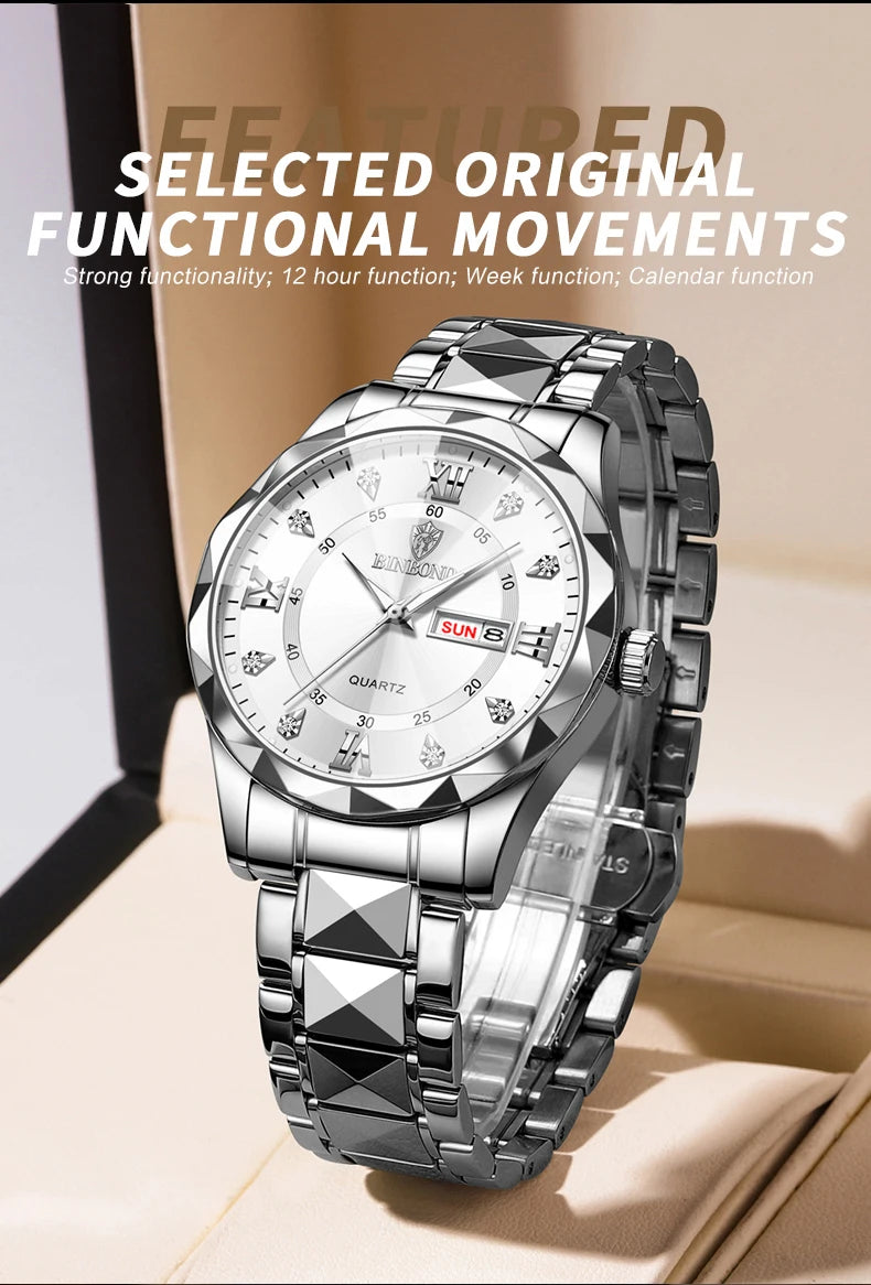 Luxury Quartz Waterproof Men's Watch with Week & Date Displays