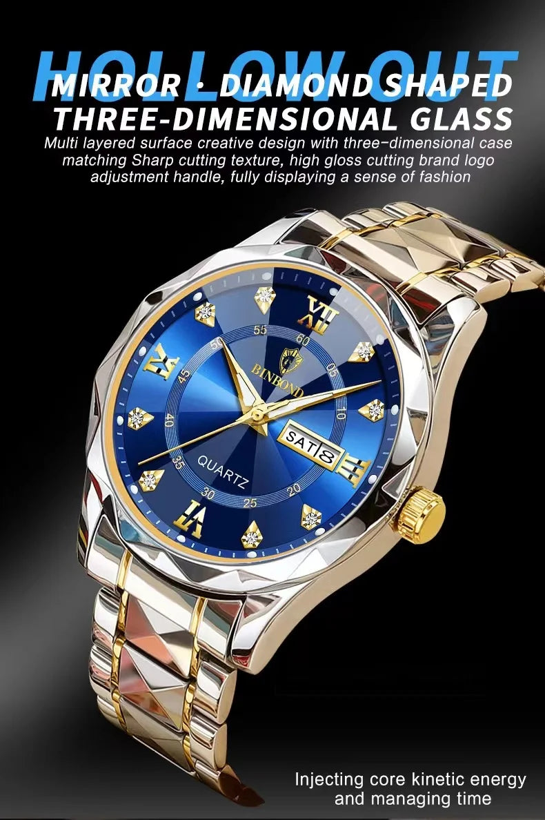 Luxury Quartz Waterproof Men's Watch with Week & Date Displays