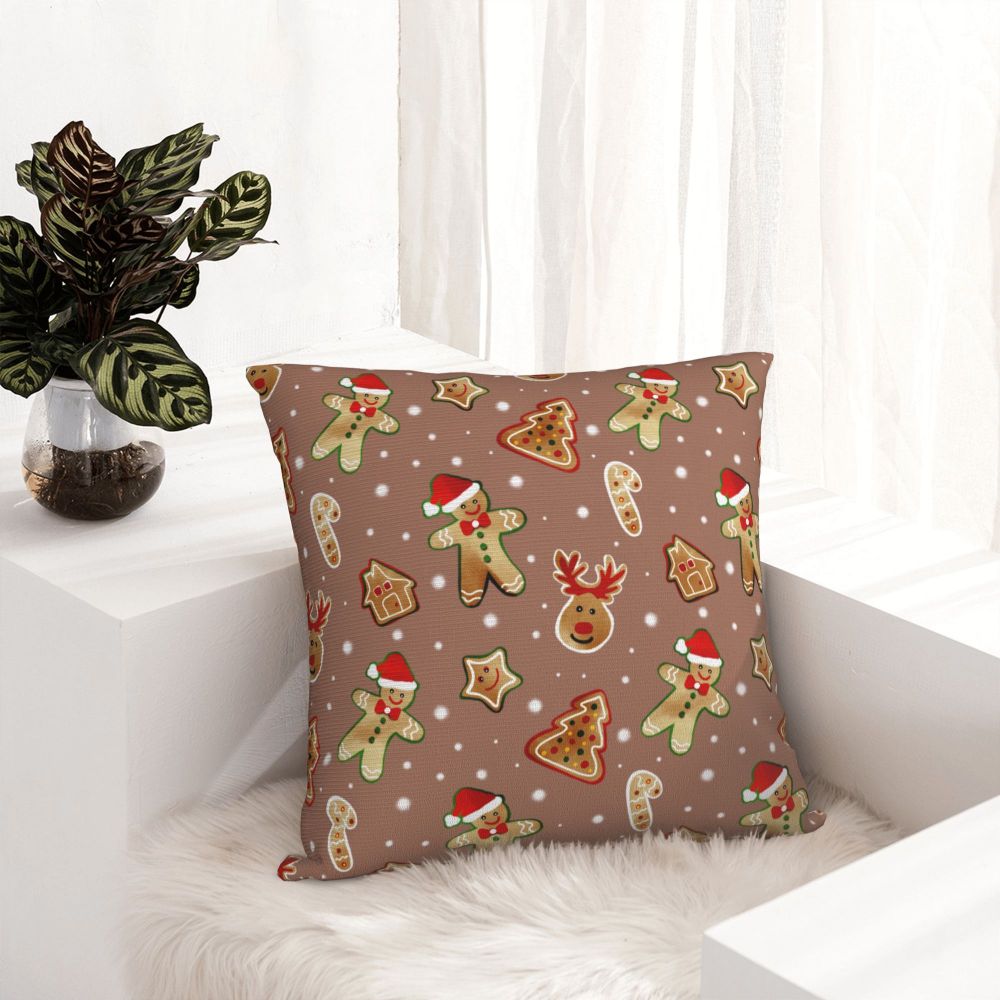 Gingerbread Pillow Cover- Cookies, Deer, Christmas Trees