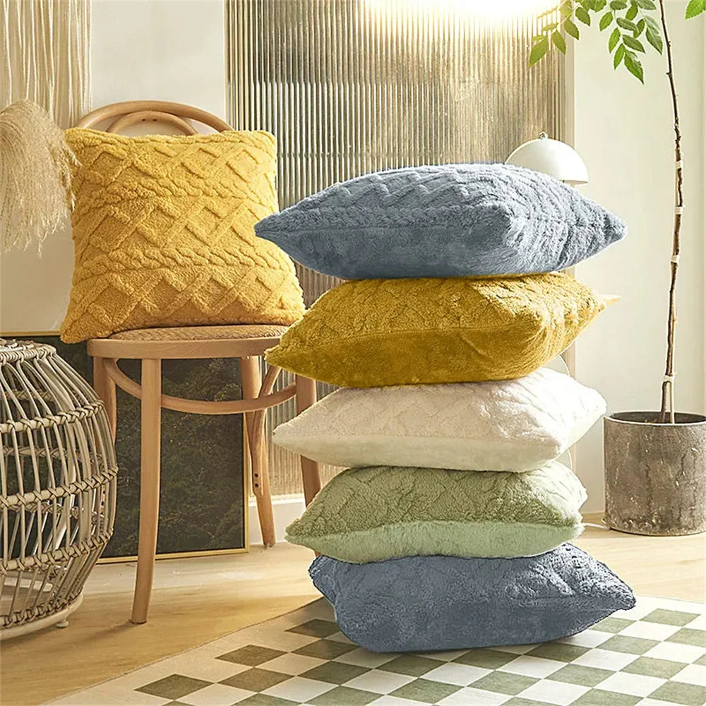 Soft Plush Faux Wool Pillow Cover