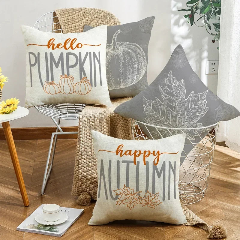 Grey Pumpkin Harvest Pillow Cover