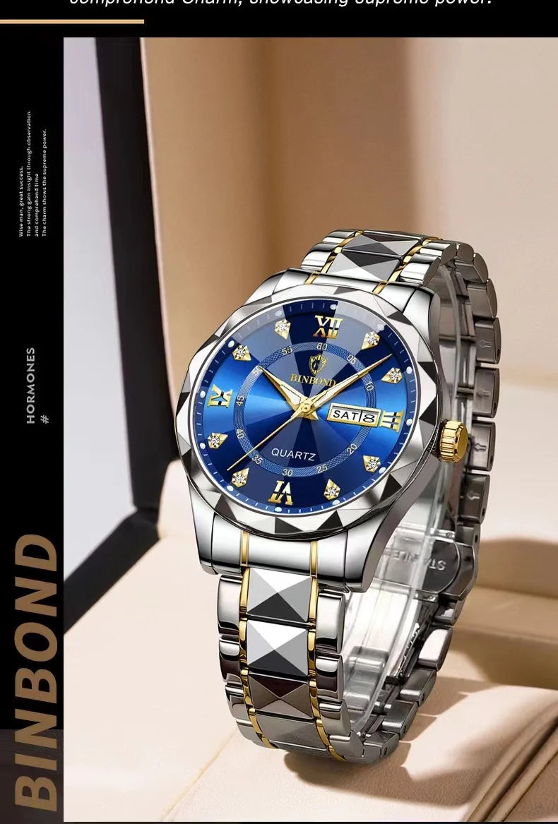 Luxury Quartz Waterproof Men's Watch with Week & Date Displays