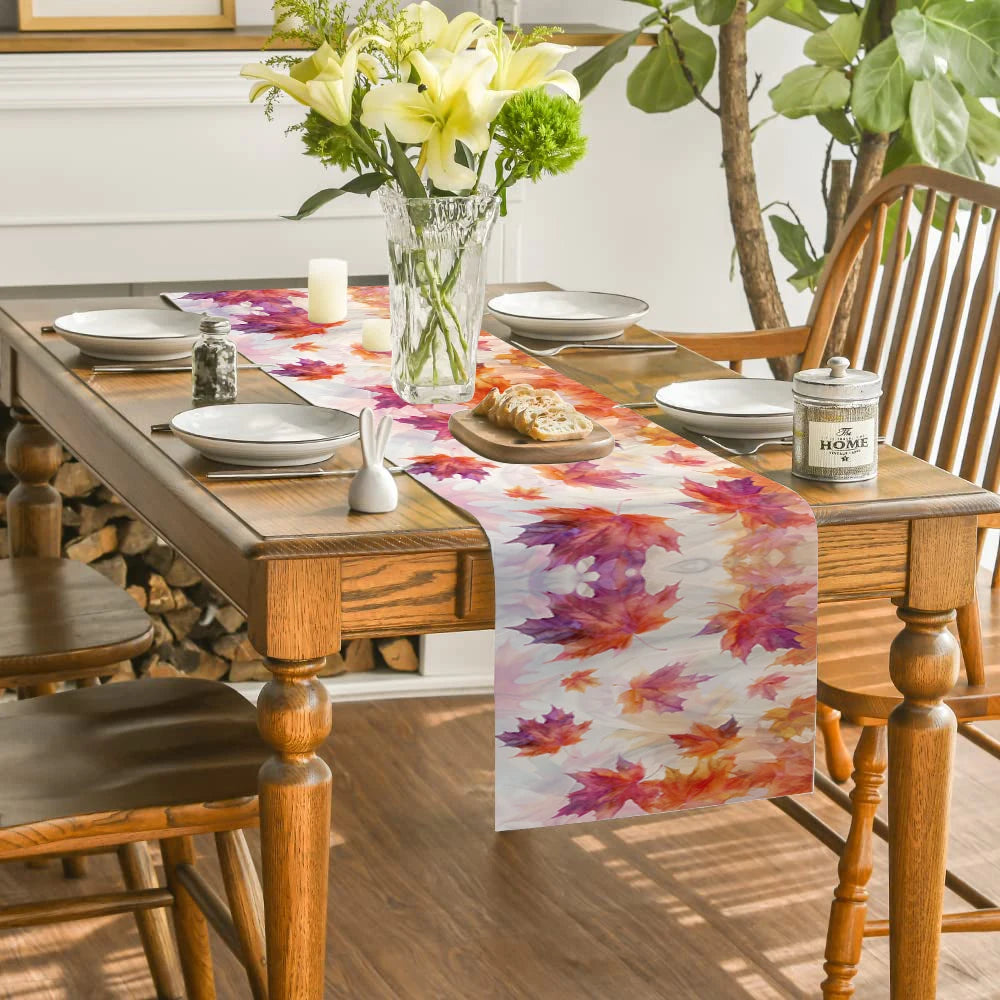 Autumn Maple Watercolor Table Runner