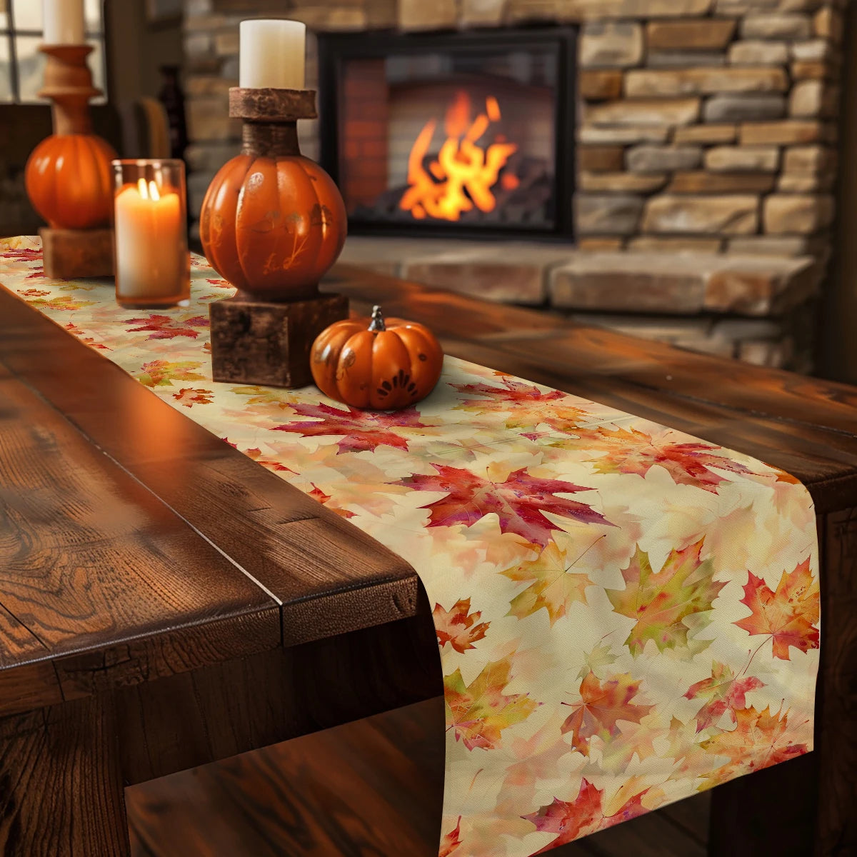 Autumn Maple Watercolor Table Runner