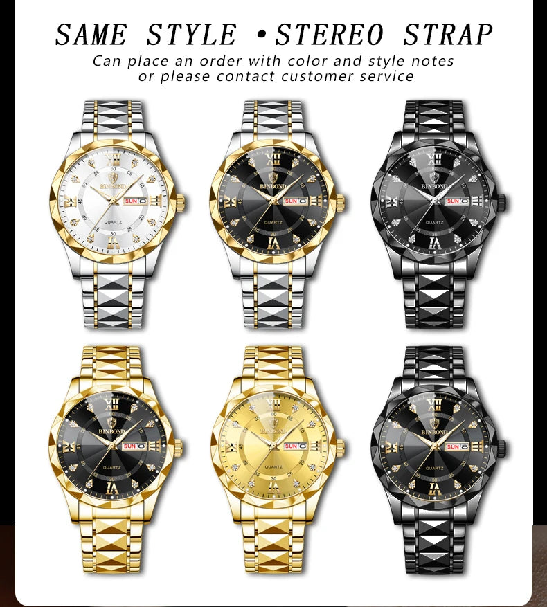 Luxury Quartz Waterproof Men's Watch with Week & Date Displays
