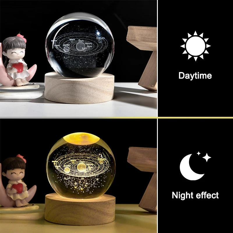 Luminous 3D Crystal Ball LED Night Light with Saturn, Moon, Galaxy or Solar System