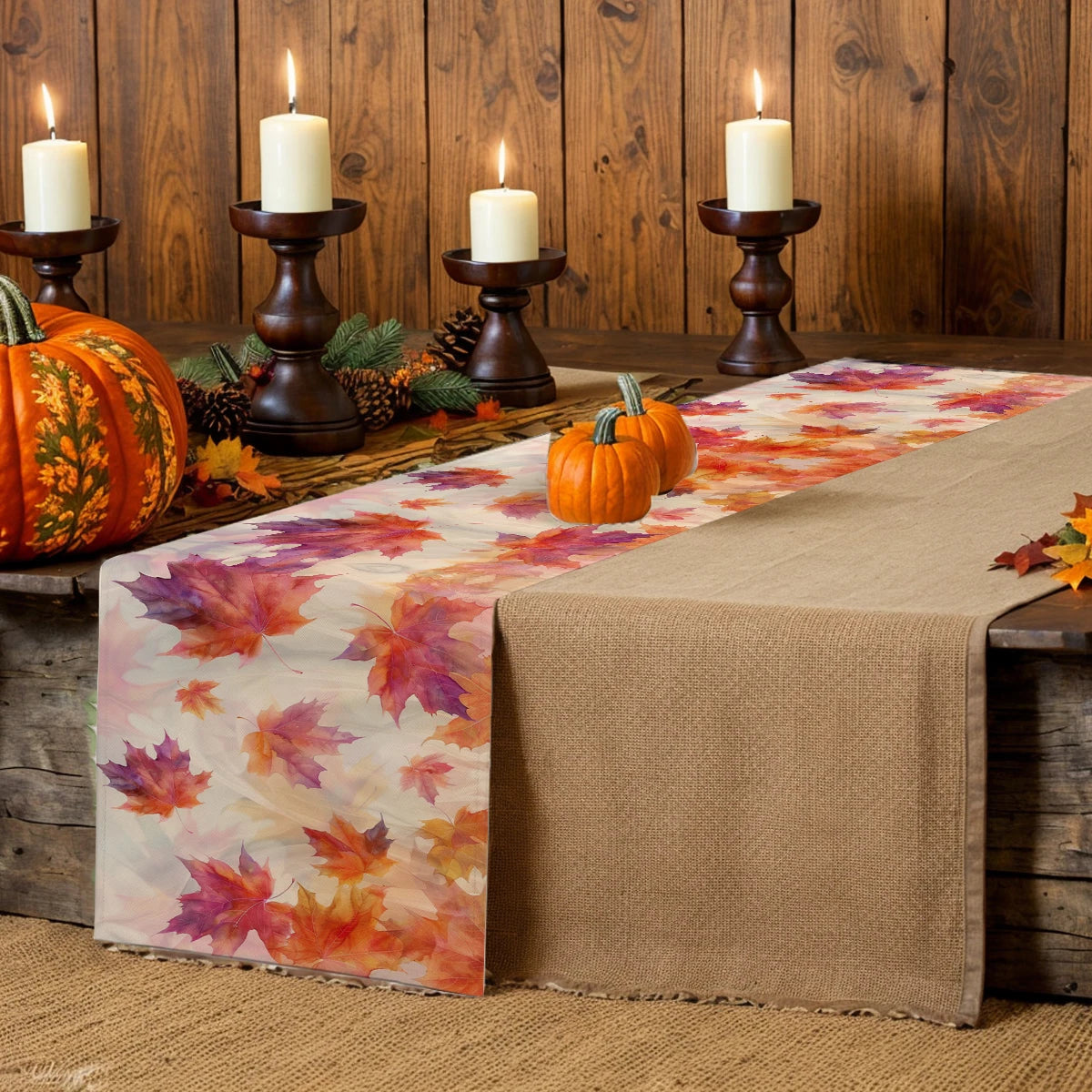 Autumn Maple Watercolor Table Runner