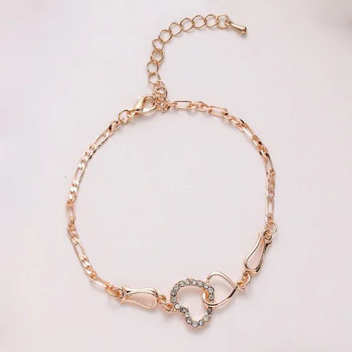 Double Heart Set of Four Necklace, Earrings & Bracelet Jewelry Set
