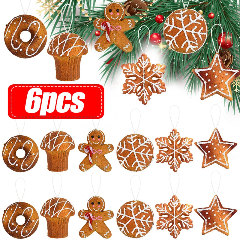 Gingerbread Man, Star, Ball, Donut, Cake & Snowflake 6 pc set Hanging Ornaments