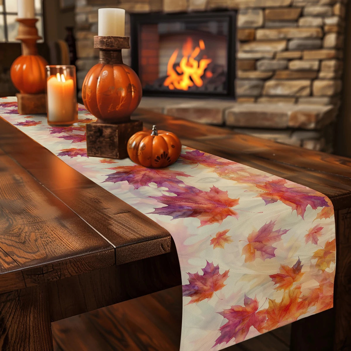Autumn Maple Watercolor Table Runner