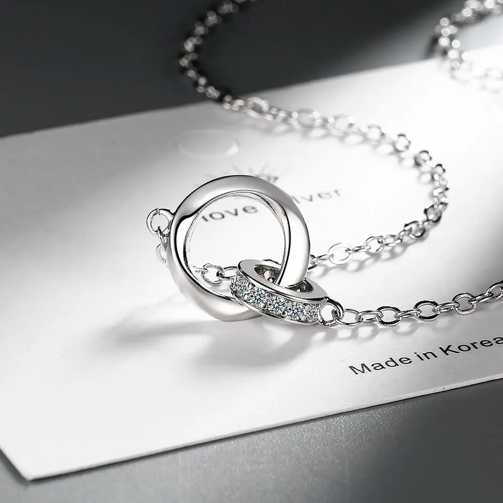 925 Sterling Silver Full Diamond Zircon Möbius Ring Necklace