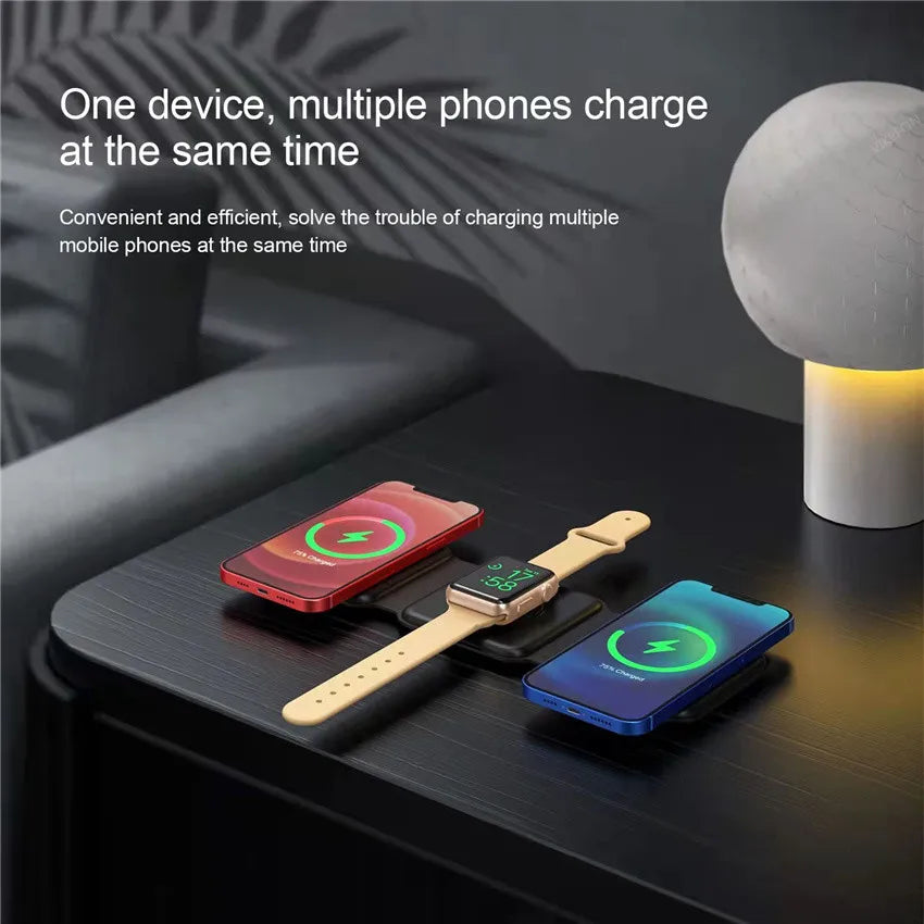 3 in 1 Wireless Fast & Foldable Charging Pad for Traveling- iPhone 15 14 13 12Pro Max, Airpods & iWatch