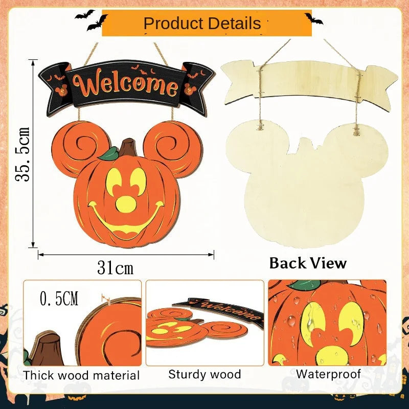 Welcome Sign- Wooden Halloween Mouse Head Decoration