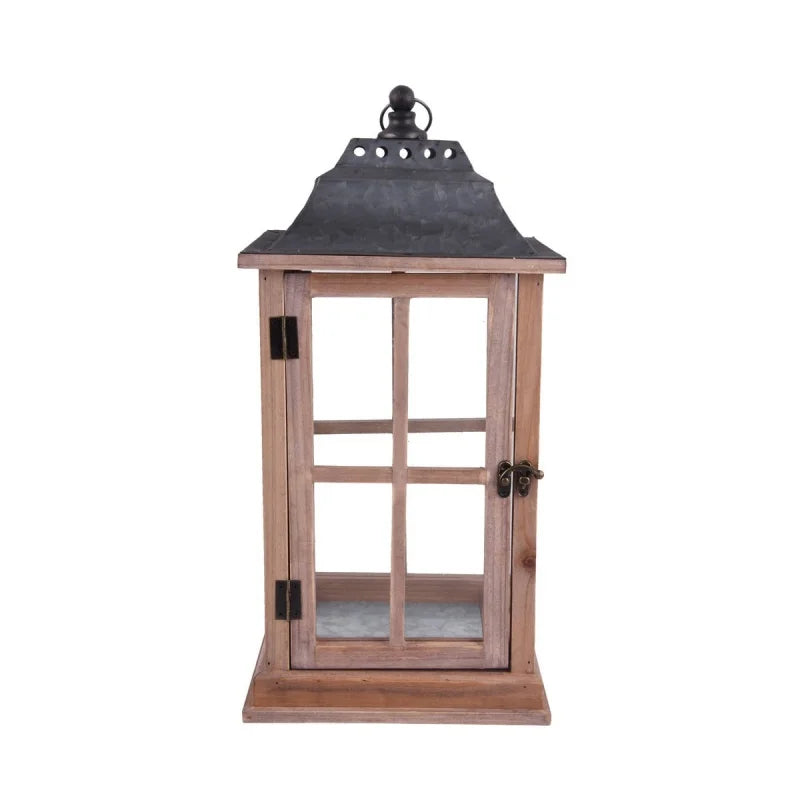 Rustic Wood Candle Holder Lantern