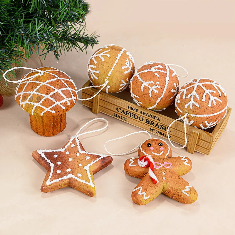 Gingerbread Man, Star, Ball, Donut, Cake & Snowflake 6 pc set Hanging Ornaments