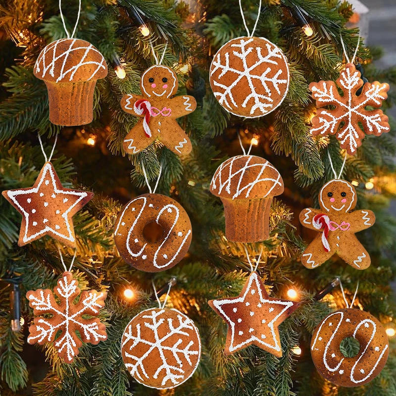 Gingerbread Man, Star, Ball, Donut, Cake & Snowflake 6 pc set Hanging Ornaments