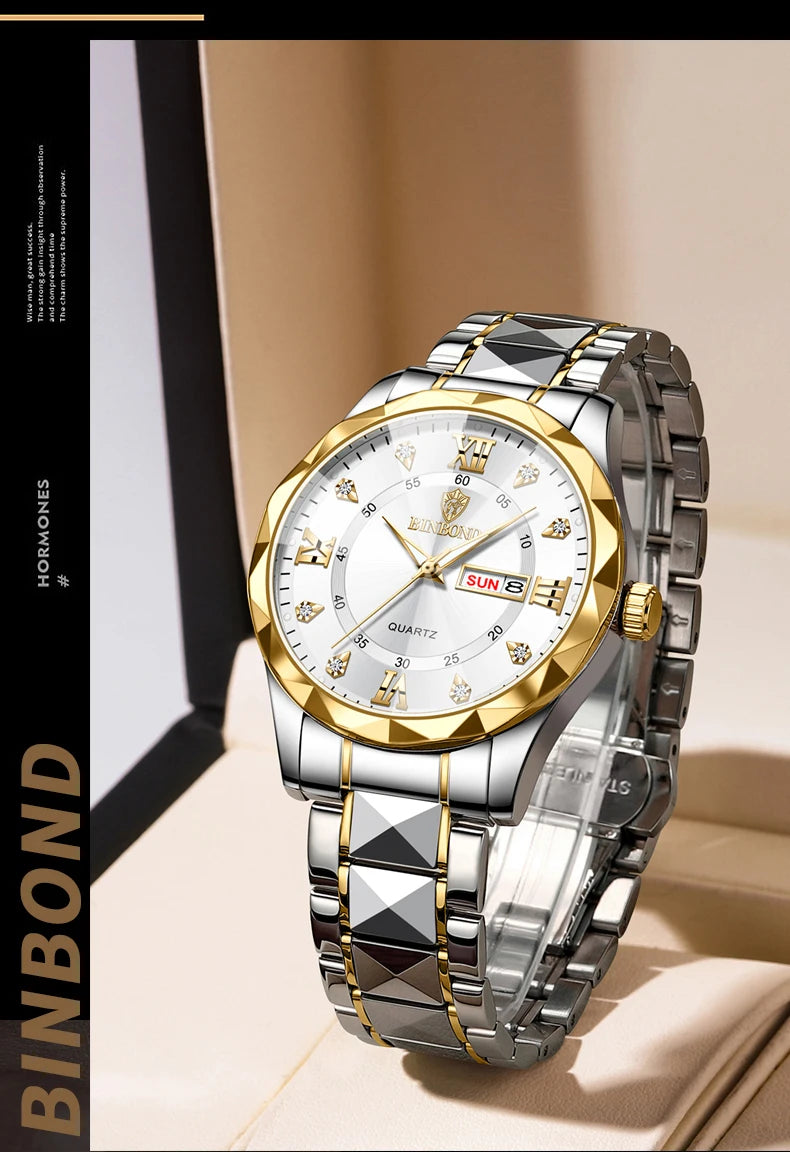 Luxury Quartz Waterproof Men's Watch with Week & Date Displays
