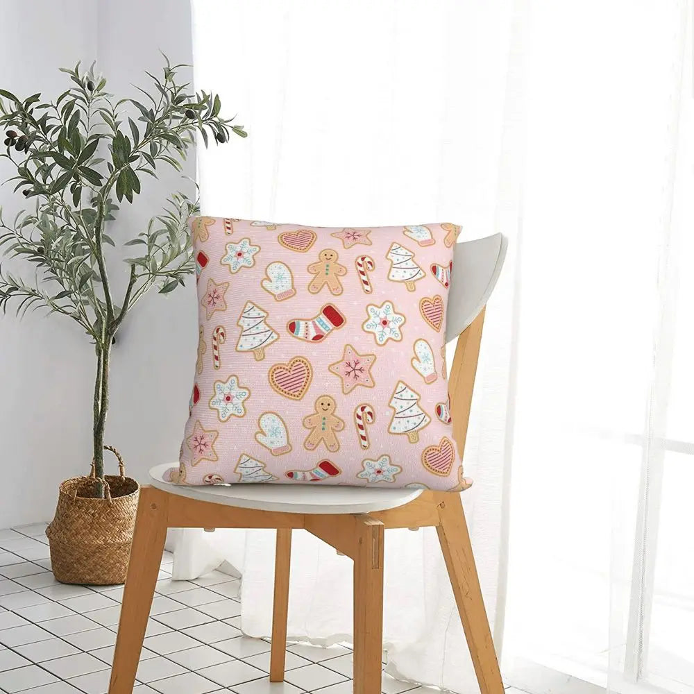 Gingerbread Pillow Cover- Pastel Pink
