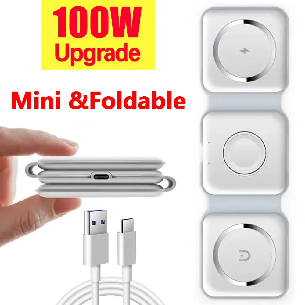 3 in 1 Wireless Fast & Foldable Charging Pad for Traveling- iPhone 15 14 13 12Pro Max, Airpods & iWatch