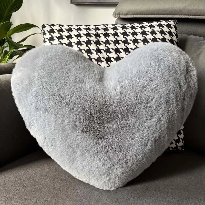 The Softest Faux Rabbit Fur Heart Shaped Pillow