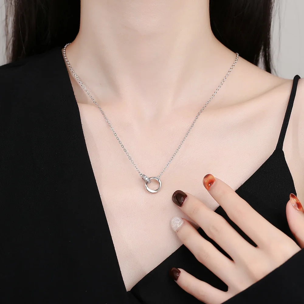 925 Sterling Silver Full Diamond Zircon Möbius Ring Necklace