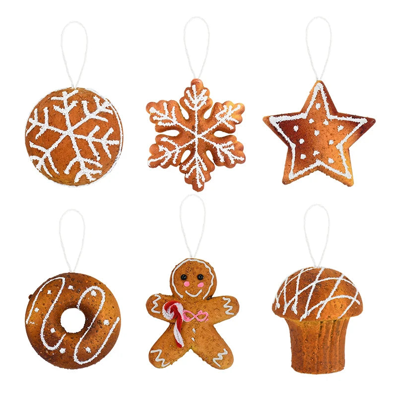 Gingerbread Man, Star, Ball, Donut, Cake & Snowflake 6 pc set Hanging Ornaments