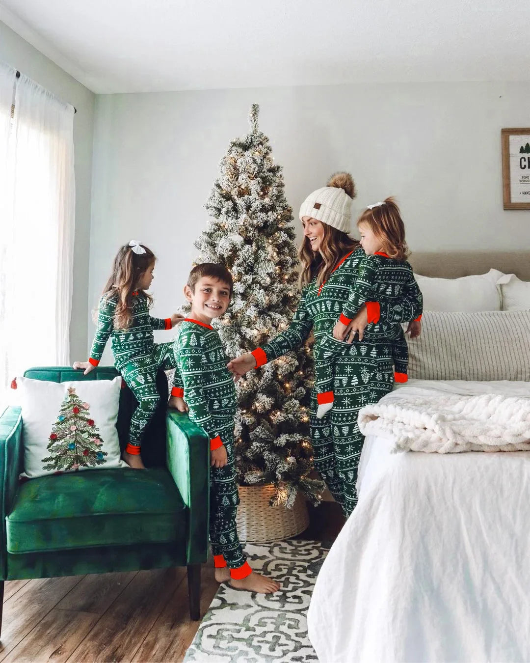 Festive Allover Print Family Christmas Pajama Set