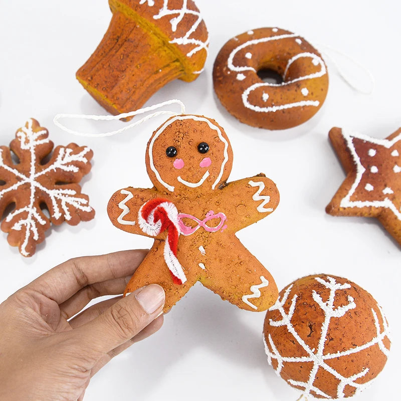 Gingerbread Man, Star, Ball, Donut, Cake & Snowflake 6 pc set Hanging Ornaments