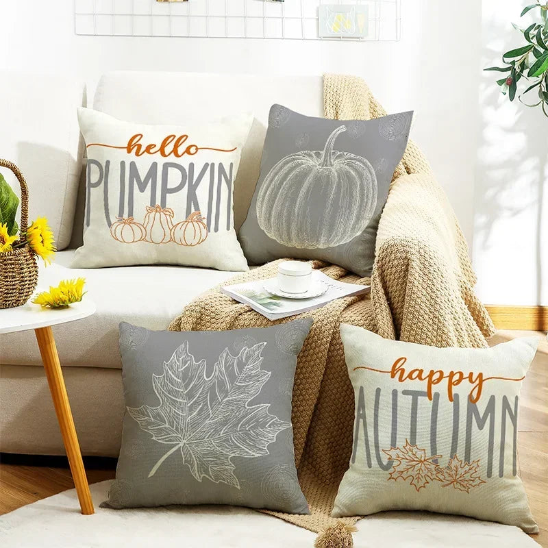 Grey Pumpkin Harvest Pillow Cover