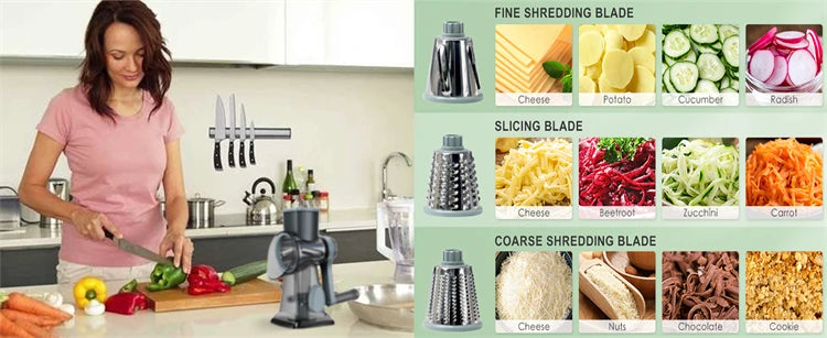 3 in 1 Rotary Cheese Grater & Vegetable Slicer/ Shredder